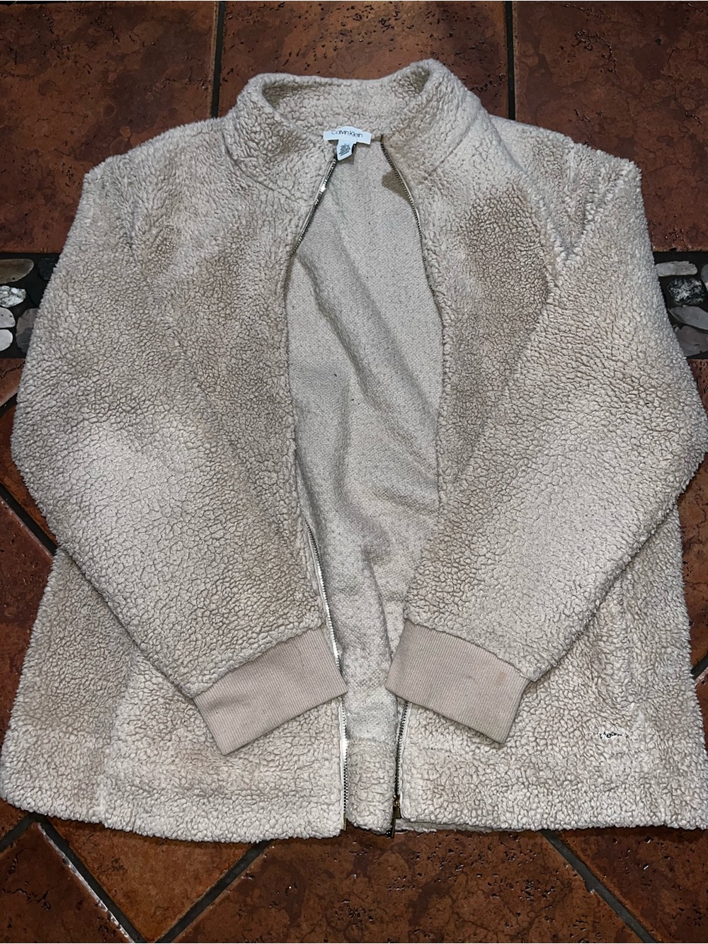 Calvin Klein Cream Teddy Sherpa Zip Jacket